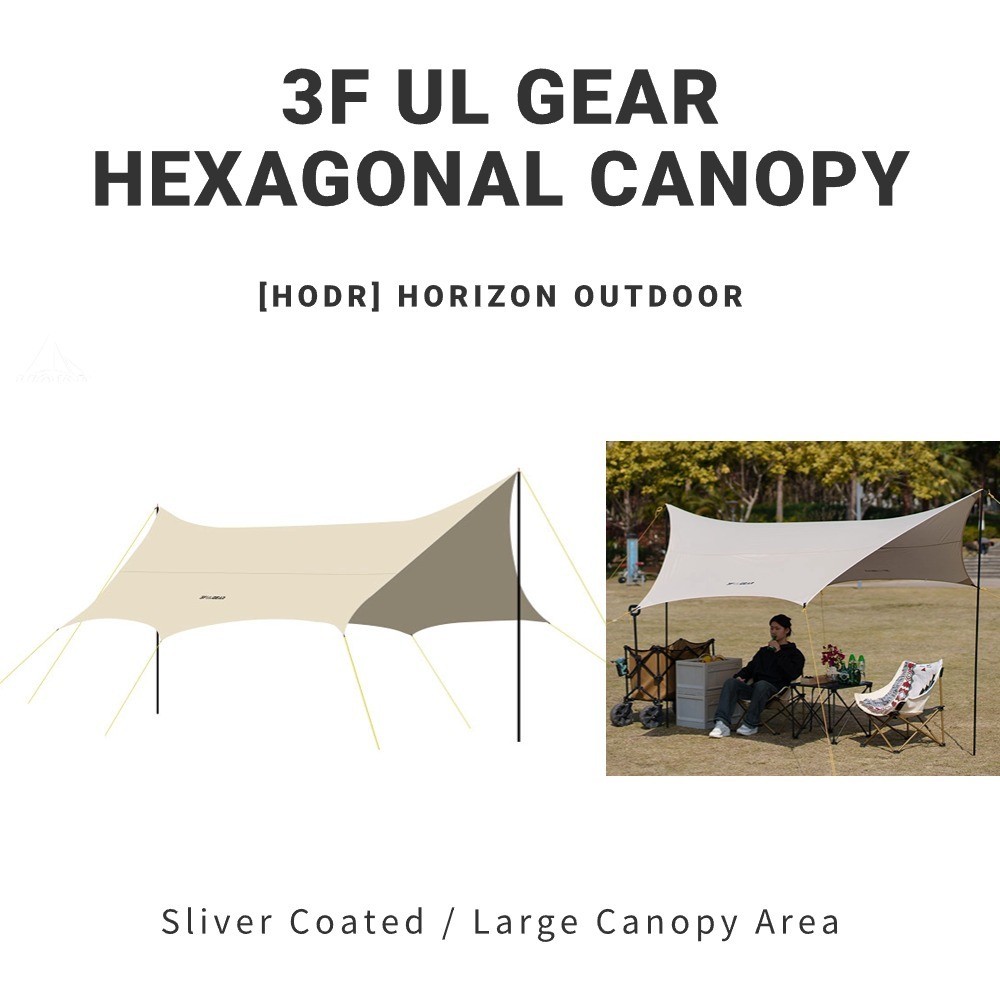 【HODR】3F UL GEAR 210T Hexagonal Octagonal Canopy Beige Butterfly Silver Coated Canopy Rain Sun Protection Outdoor Camping Tent Equipment