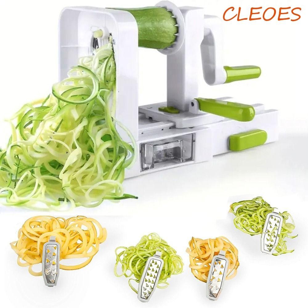 CLEOES Vegetable Spiralizer, 4 Blades Manual Hand Crank Grater, Professional Multifunctional Foldable Suction Base Zucchini Noodle Maker Potato