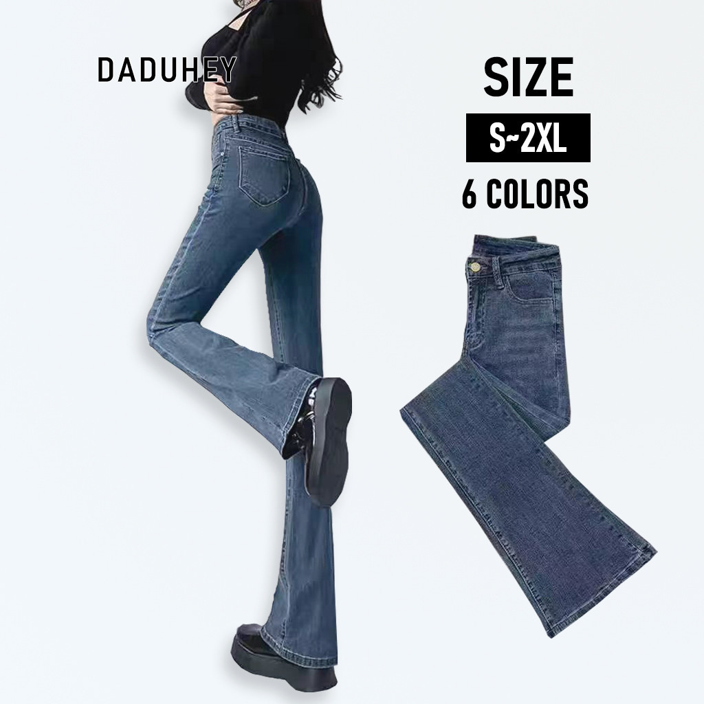 Daduhey baju raya  perempuan  Women's Wide-Leg Spring and Autumn High-Waist Bootcut Jeans Pants - 7 Colours