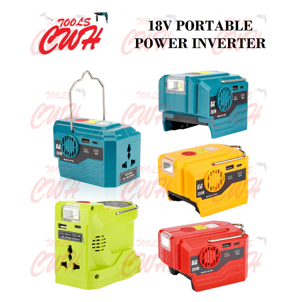 BOSCH MAKITA DEWALT MILWAUKEE 18V 20V BATTERY PORTABLE 220V POWER INVERTER CONVERTER ADAPTOR USB PORT LED LIGHT