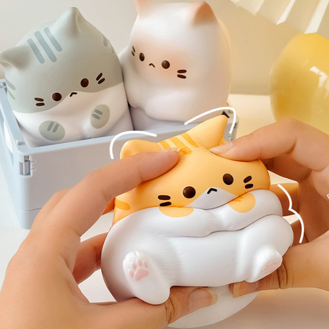 Kawaii PU Cat Slow Rebound Decompression Doll Cartoon Stress Relief Squeeze Toys Office Desktop Decoration Creative Holiday Gift