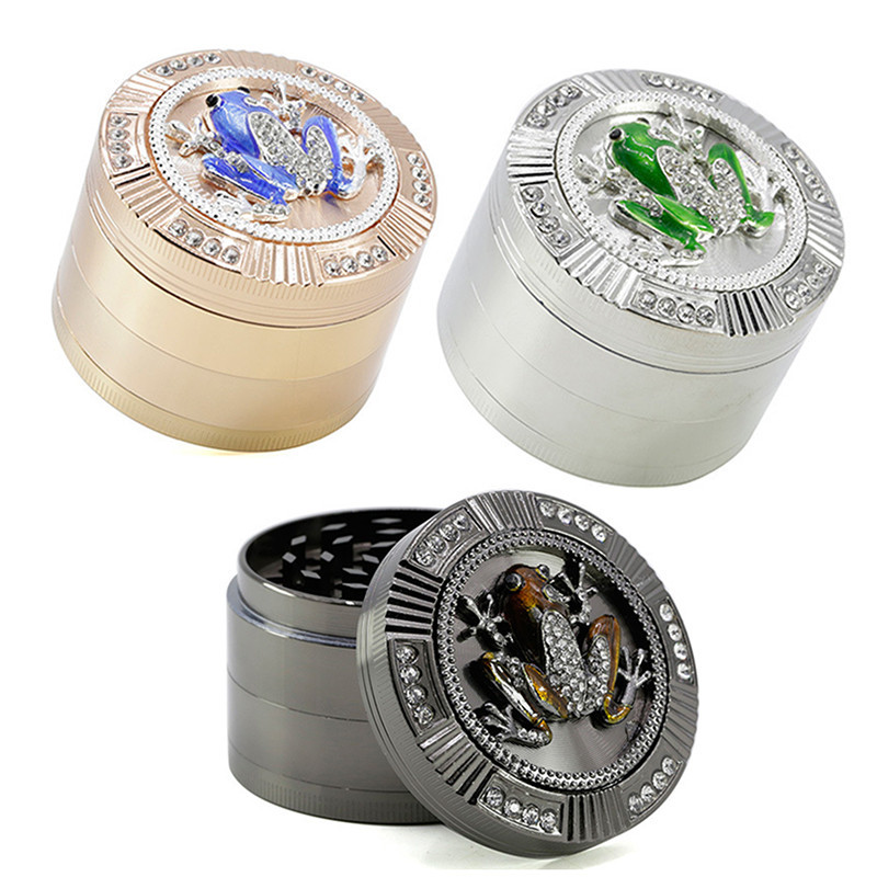 Metal Grinder Frog Shape 4 Layers 63mm Gold/Gun/Silver Zinc Alloy Herb Grinder for Smoking Pipe Crusher