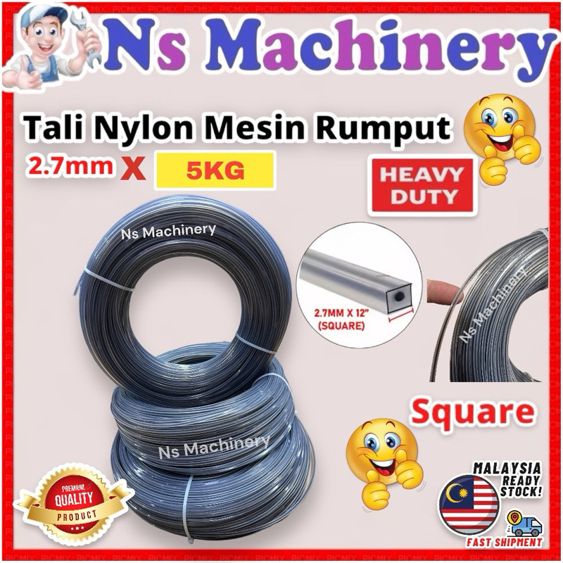 Heavy Duty 5KG 2.7MM Square Cut Trimmer Line/Tali Mesin Potong Rumput Warna Kelabu/Trimmer Line Brush Cutter 2.7mmx5kg