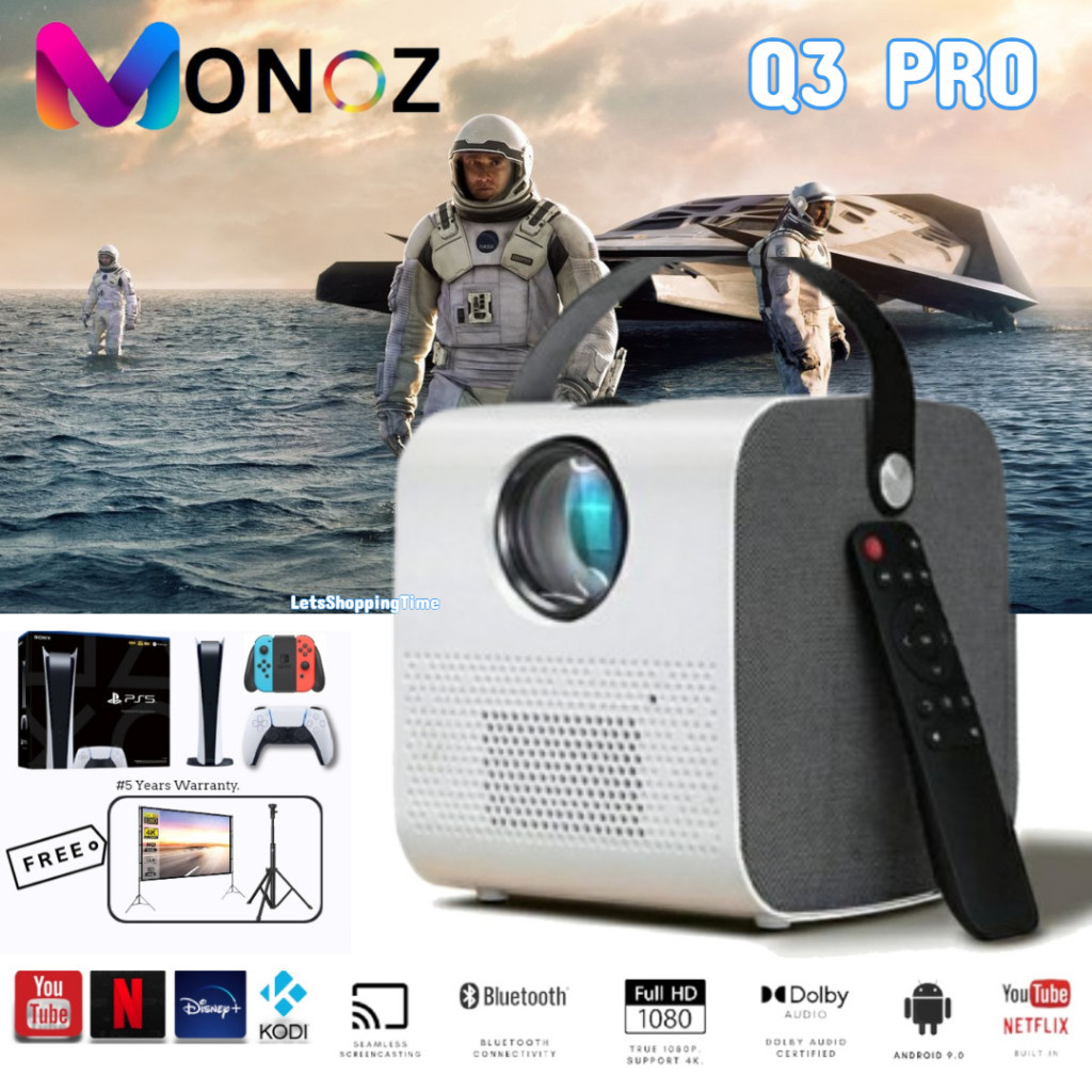 PROMOTION⭐ Newest 2024 Smart Projector Q3 Pro 1080p FHD WIFI LED LCD Screen Android Latest Ver Projector