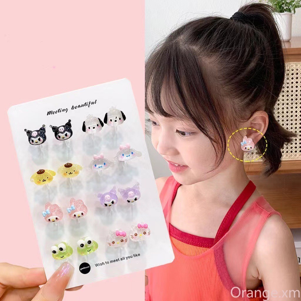 [hot sale]Kawaii Sanrio Kitty Cinnamoroll Kuromi My Melody Jewelry Ear Clip Without Ear Pendant With Women Hoop Earrings