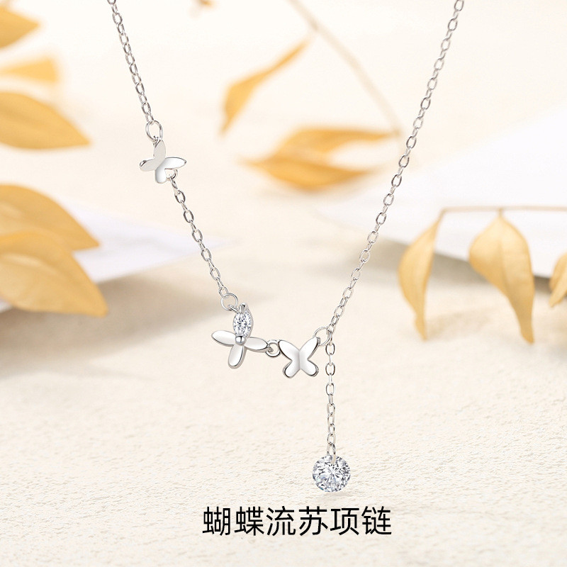 【 Best Gift 】 Immortal style 999 butterfly necklace in pure silver, fairy style collarbone chain, tassel necklace, choker, niche versatile and personalized necklace,silver necklace,necklace for women,pure silver necklace