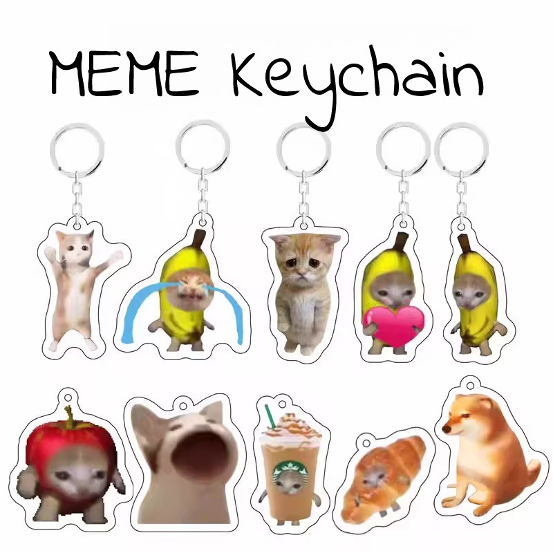 Banana Cat Keychain Funny Emoji Keyring Food Cat Expression Keychain Cute Meme Keychain
