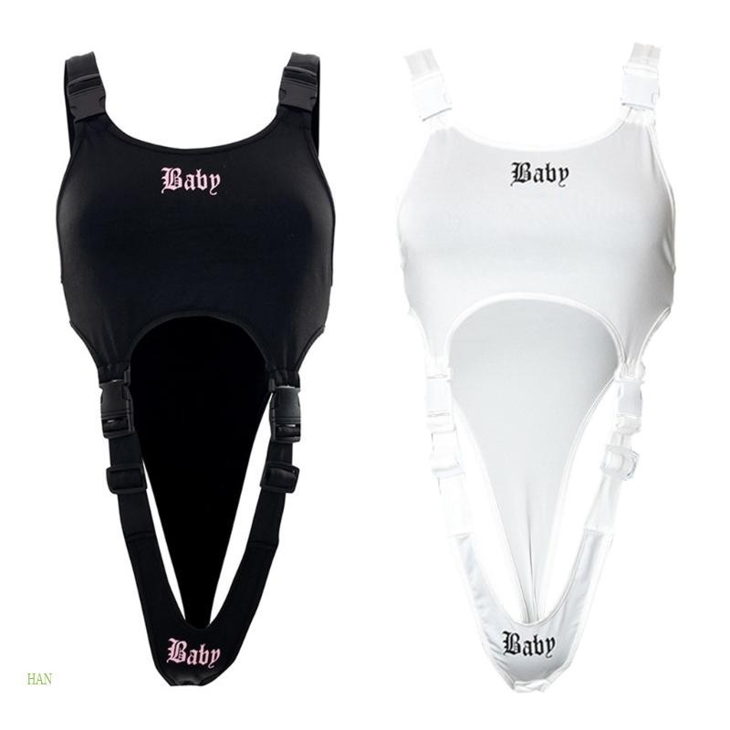 HAN Buckles Patchwork Women Sleeveless Bodysuits Top  Cutout Letters Jumpsuit