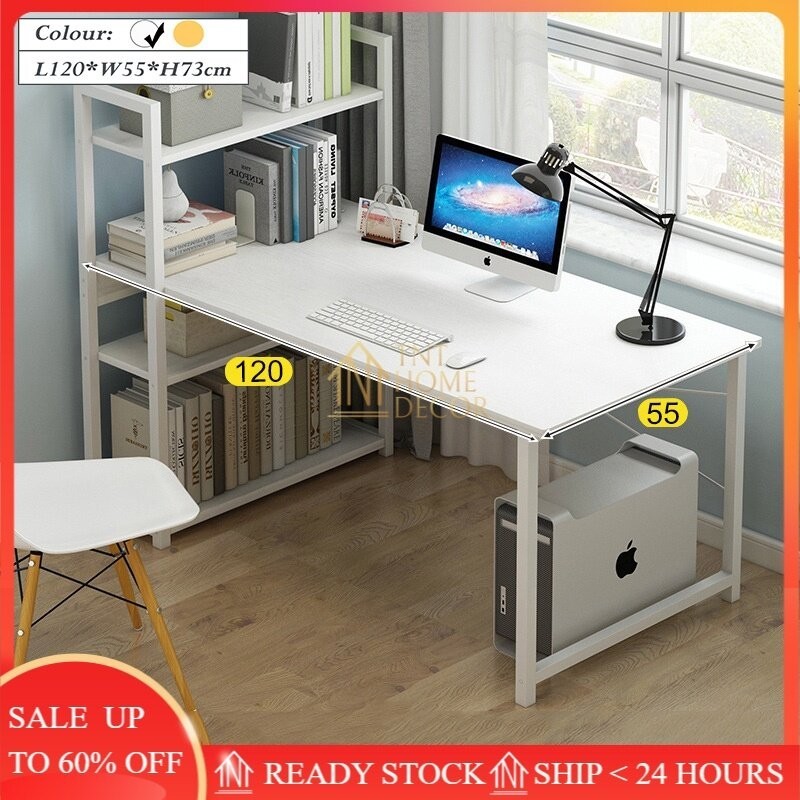 🔥Buy 1 Free 1 Chair🔥TNT Computer Study Table With 4-tier bookshelf / Wooden Office & Writing Table Meja Belajar