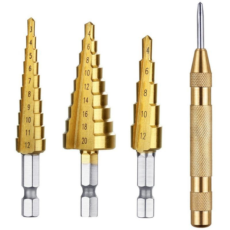 Drill Bit HSS Titanium Coated Hex Shank Step Drill bit set cone hole cutter ，Bits Taper metric