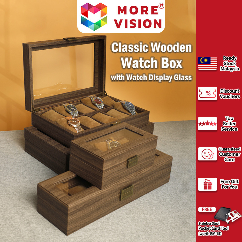 Classic Wooden Watch Box Multiple Slots Display Case Storage Organizer Jewellery Transparent Top Elegant Luxury Holder