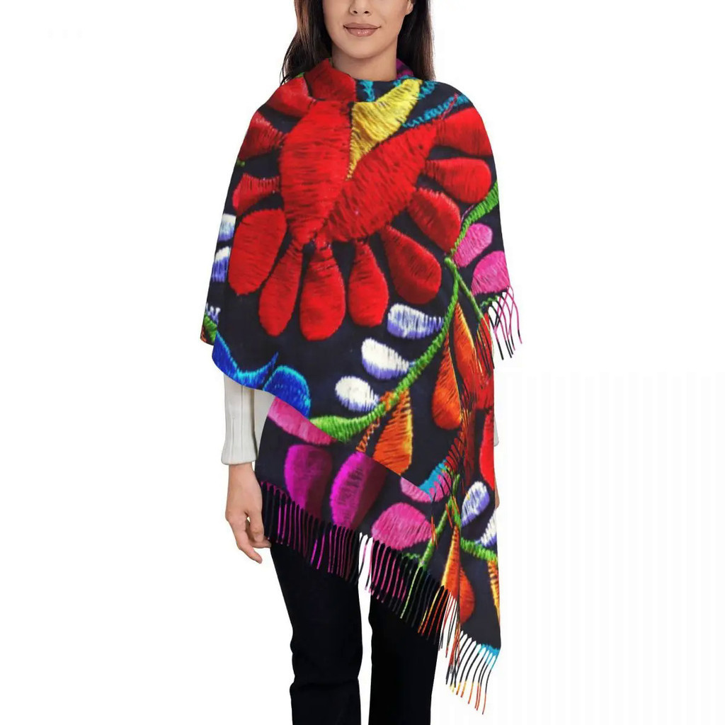 Custom Printed Mexican Fiesta Flowers Art Scarf Women Men Winter Warm Scarves Textile Embroidery Shawl Wrap 3D Print