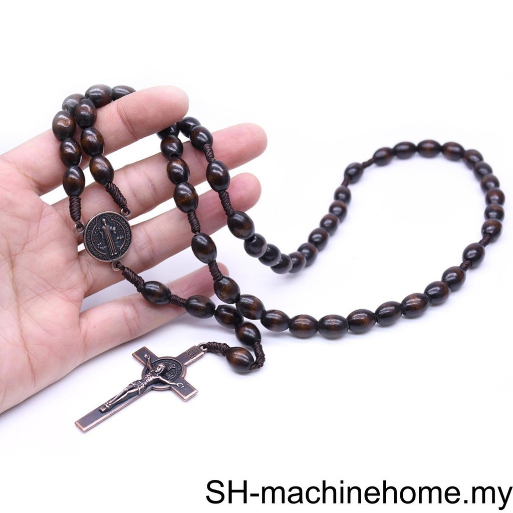 1/2/3/5 Handcrafted Wooden Rosaries with Cross Pendant Religious Jewelry Necklace Rosary Jesus