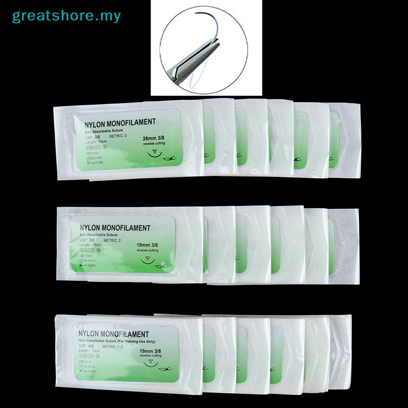 greatshore 6Pcs 2/0 3/0 4/0 Suture Nylon Non-injured Suture Thread Tool MY