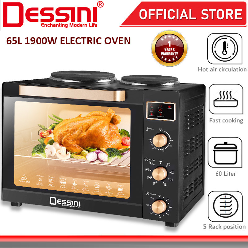 DESSINI ITALY 60L Electric Rotisserie Oven Convection Air Fryer Toaster Timer Oil Free Roaster Cooktop Hotplate Ketuhar