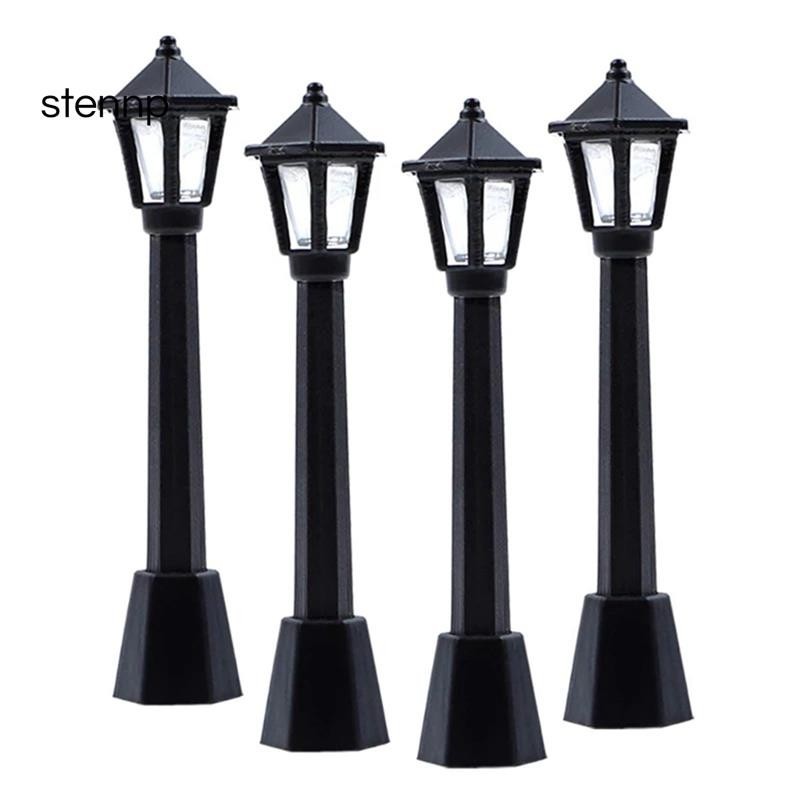 4Pcs Street Post Lights Model Railway Train Lamp Post Lights Miniature Village Pathway Lantern Post for DIY Dollhouse