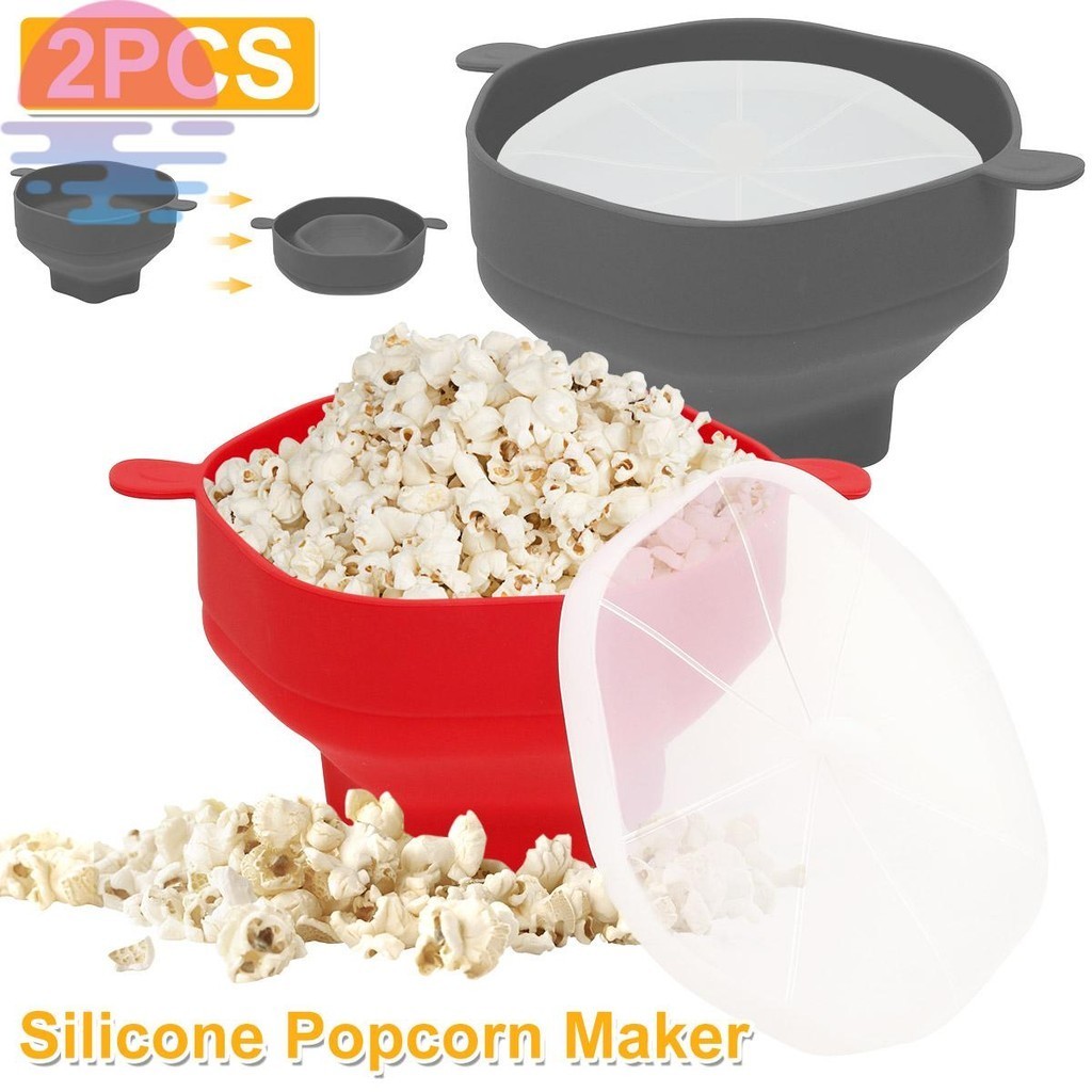 2Pcs Microwave Popcorn Maker Reusable Silicone Popcorn Popper with Lid and Handle Collapsible Popcorn Bucket for Home Party SHOPCYC0617