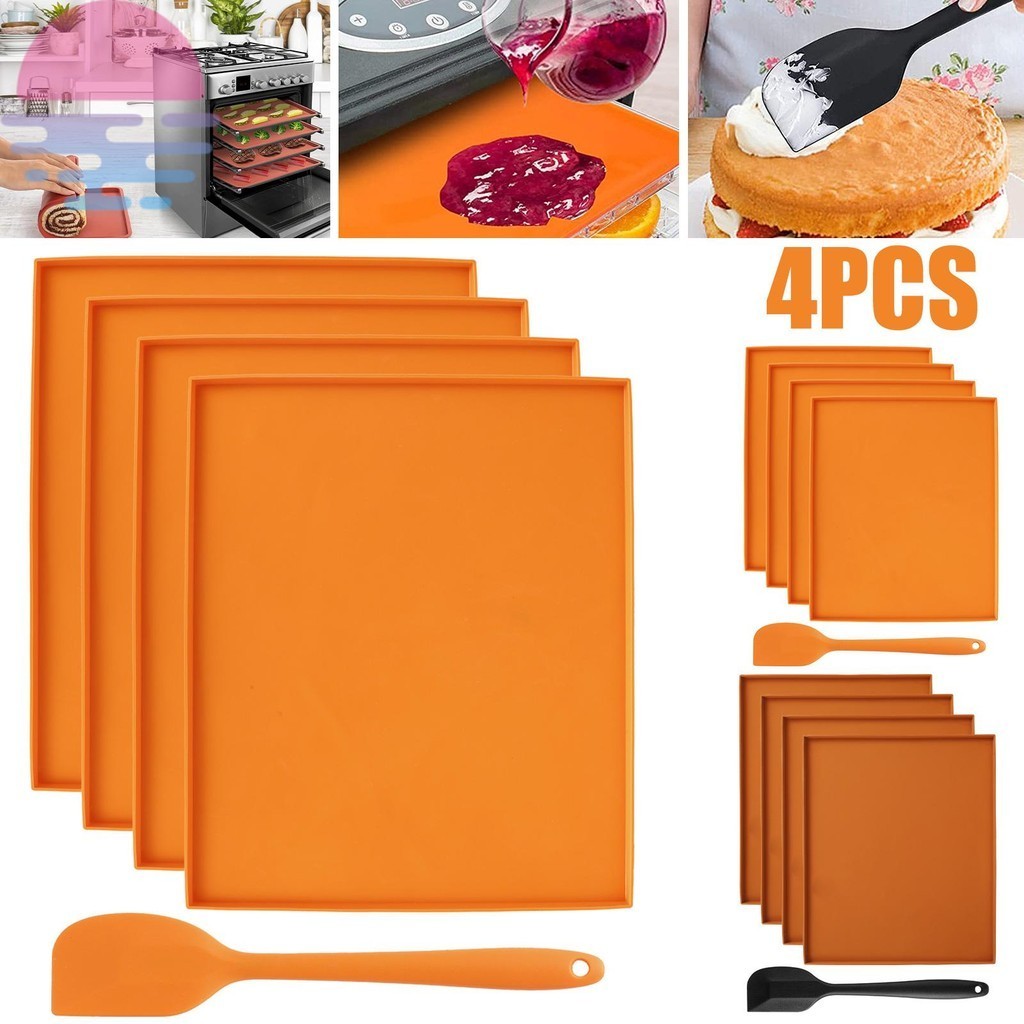 4pcs Silicone Dehydrator Mats with Edge Non-stick Dehydrator Sheets Multifunctional Dehydrator Trays with Silicone Scraper SHOPCYC7904