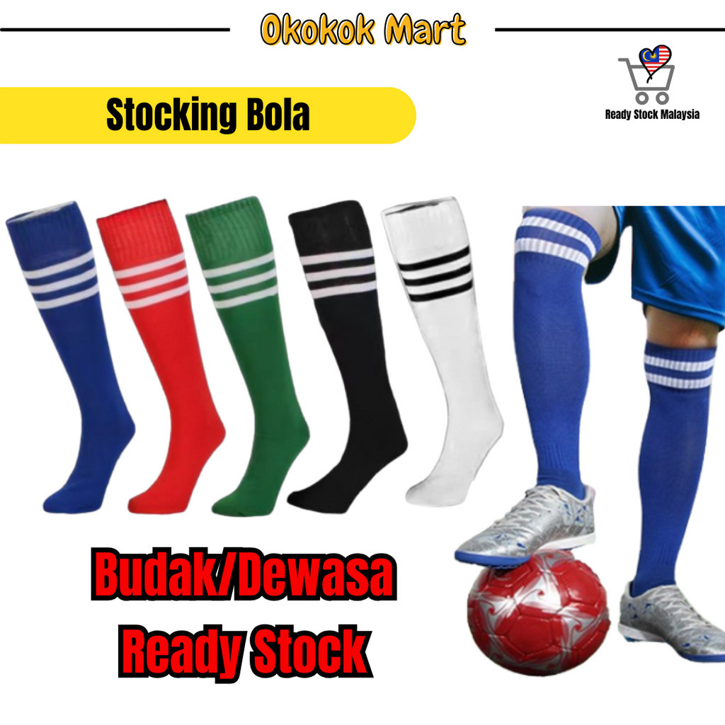 Stoking Bola Dewasa & Budak Football Soccer Futsal Socks Adult & Kids Stoking Bola Red, Blue, Green, Black