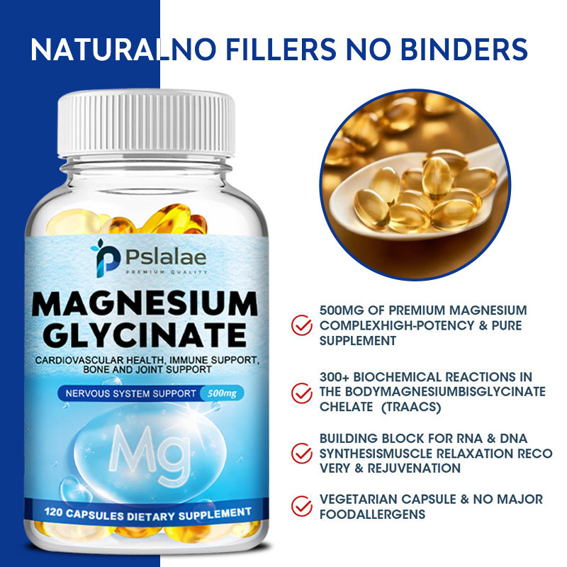 Pslalae Magnesium Glycinate Capsules – Supports Immune System & Heart Health, Mineral Supplement, Aids Natural Sleep