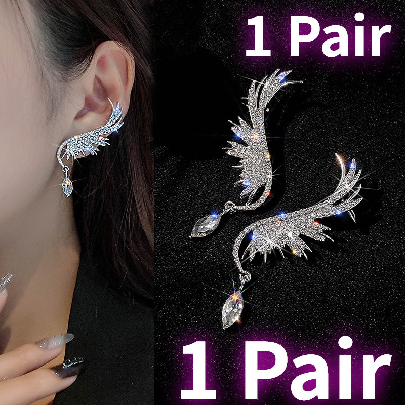 Flash Diamond Wings Pendant Ear Bone Clip Zircon Angel Wings Dress Earrings for Women Fashion Stud Earring Accessories Jewelry for Women