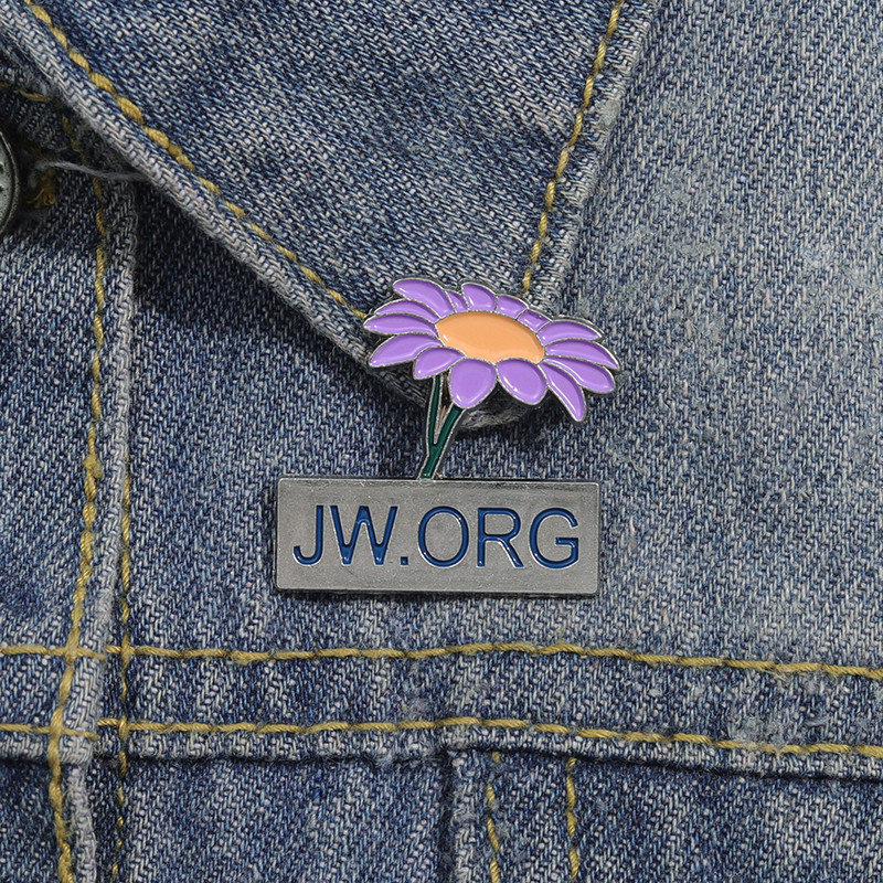 JW.ORG Purple Flower Badge Personalized Backpack Clothing and Hat Accessories Pin Cartoon Metal Brooch Jewelry