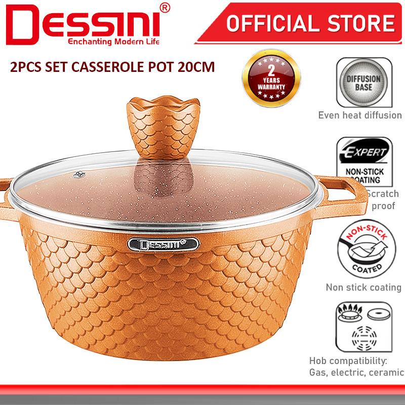 DESSINI ITALY GGF-20 Granite Die Cast Aluminium Non Stick Casserole Pot Bowl Deep Fry Pan Cookware Tool PERIUK (20cm)
