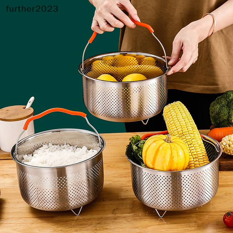 [further] Stainless Steel Kitchen Steam Basket Pressure Cooker Anti-scald Steamer Multi-Function Fruit Cleaning Basket Accessories MY]