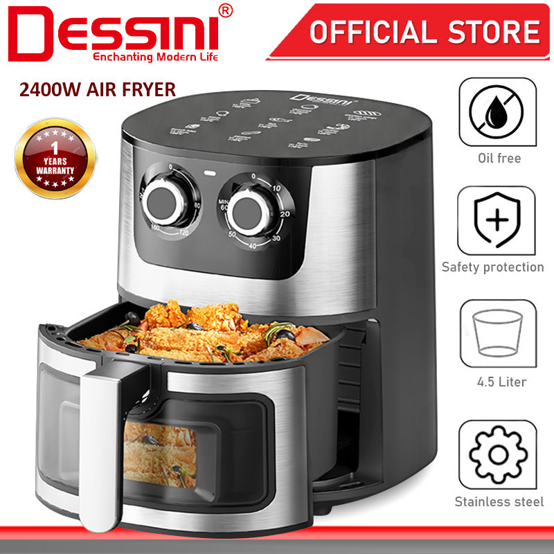 DESSINI ITALY 4.5L Electric Air Fryer Convection Oven Toaster Timer Oil Free Roaster Breakfast Machine Ketuhar