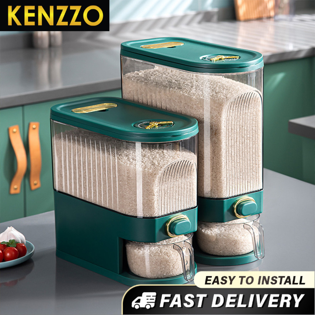 KENZZO : Rice bucket grain storage box sealed insect-proof and moisture-proof rice storage box/Salvias rice dispenser