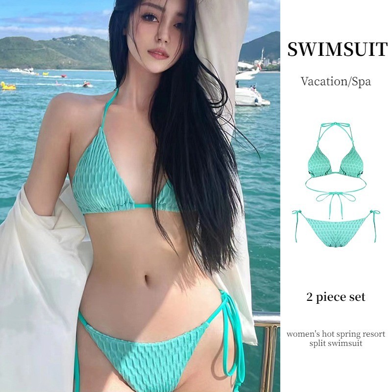 Women's Swimsuit European and American High-end Bikini Two-piece Split Swimsuit Vacation Travel Green Sexy Fashion Bikini Set