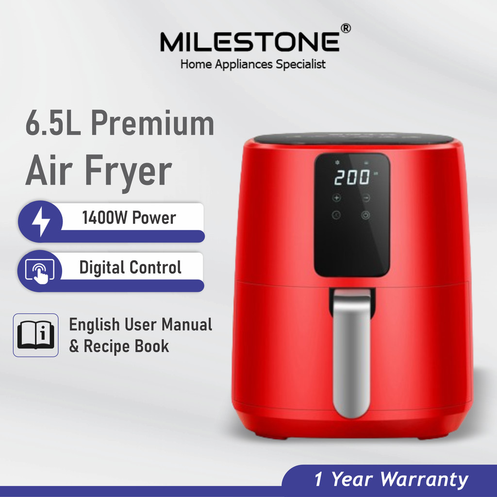 Premium Red Air Fryer 6.5L Big Capacity 1400W Digital Control