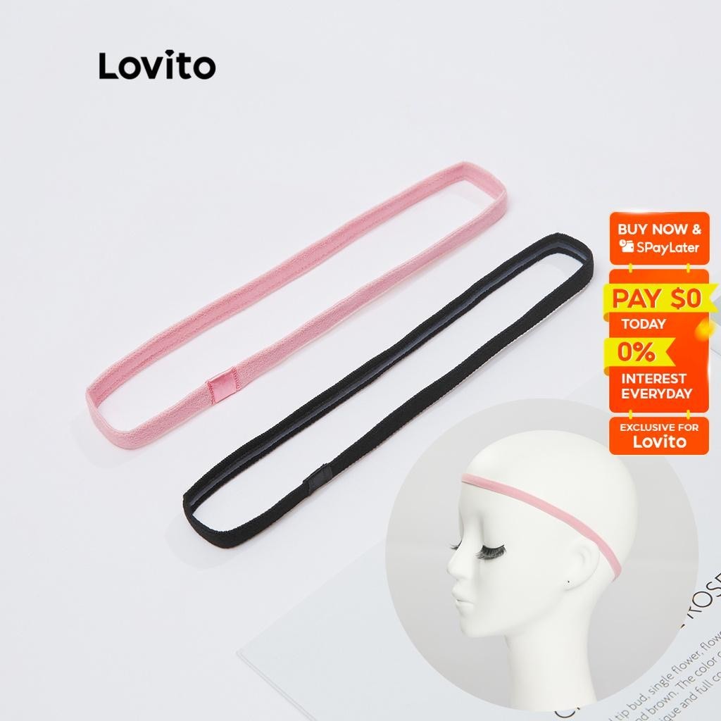 Lovito Sporty Plain Basic Silica Gel Non-Slip Headbands L18X680 (Black/Light Pink) Lovito Ikat Kepala Tidak Selip Basic Silica Gel Sporty Polos L18X680 (Hitam/Merah Muda Muda)