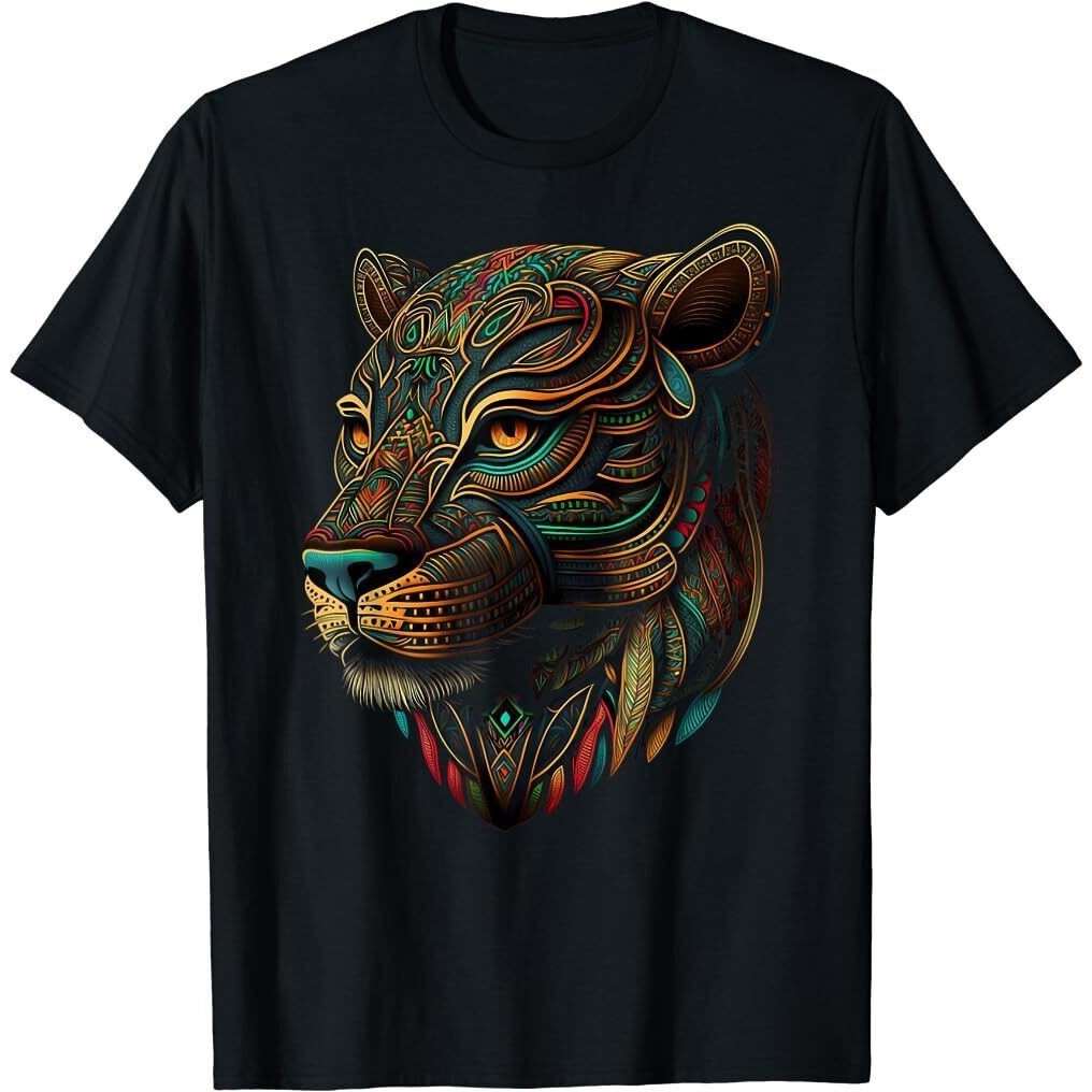 Best To Buy Azteca Mountain Lion Indigenous Aztec Art Colorful Animals T-Shirt