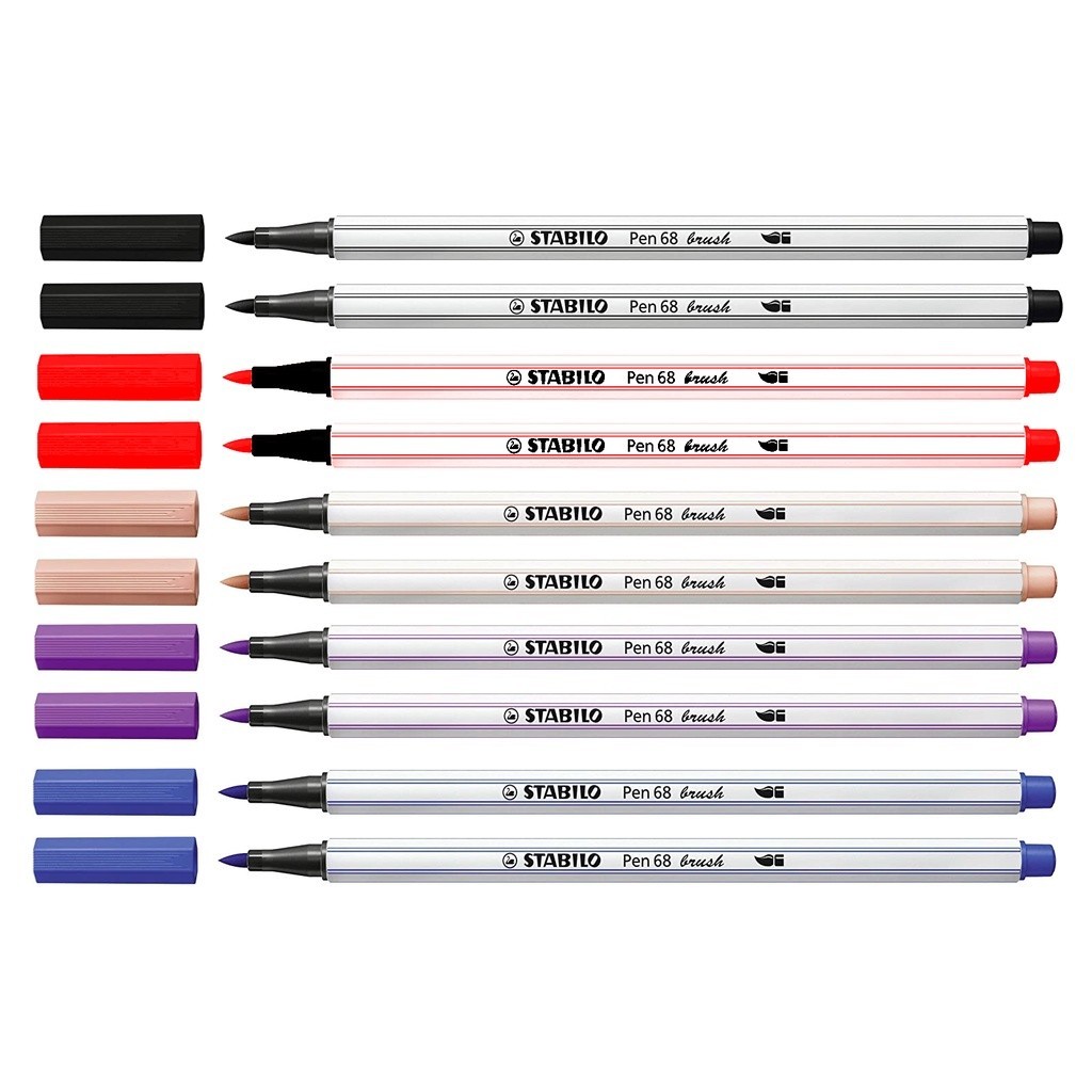 Stabilo Pen 68 Brush Pens | Pack of 10 Pens | Lettering Hobby Artist Manga Drawing