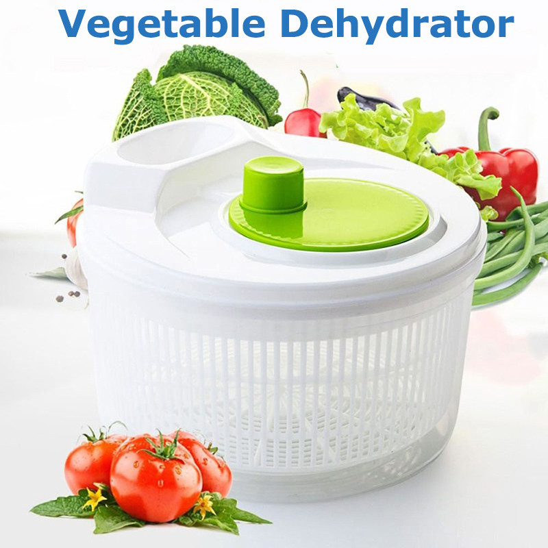 2 in 1 Plastic High Capacity Manually Salad Fruit Vegetable Dryer Basket Dehydrator Double Drain Basket Kitchen Tool