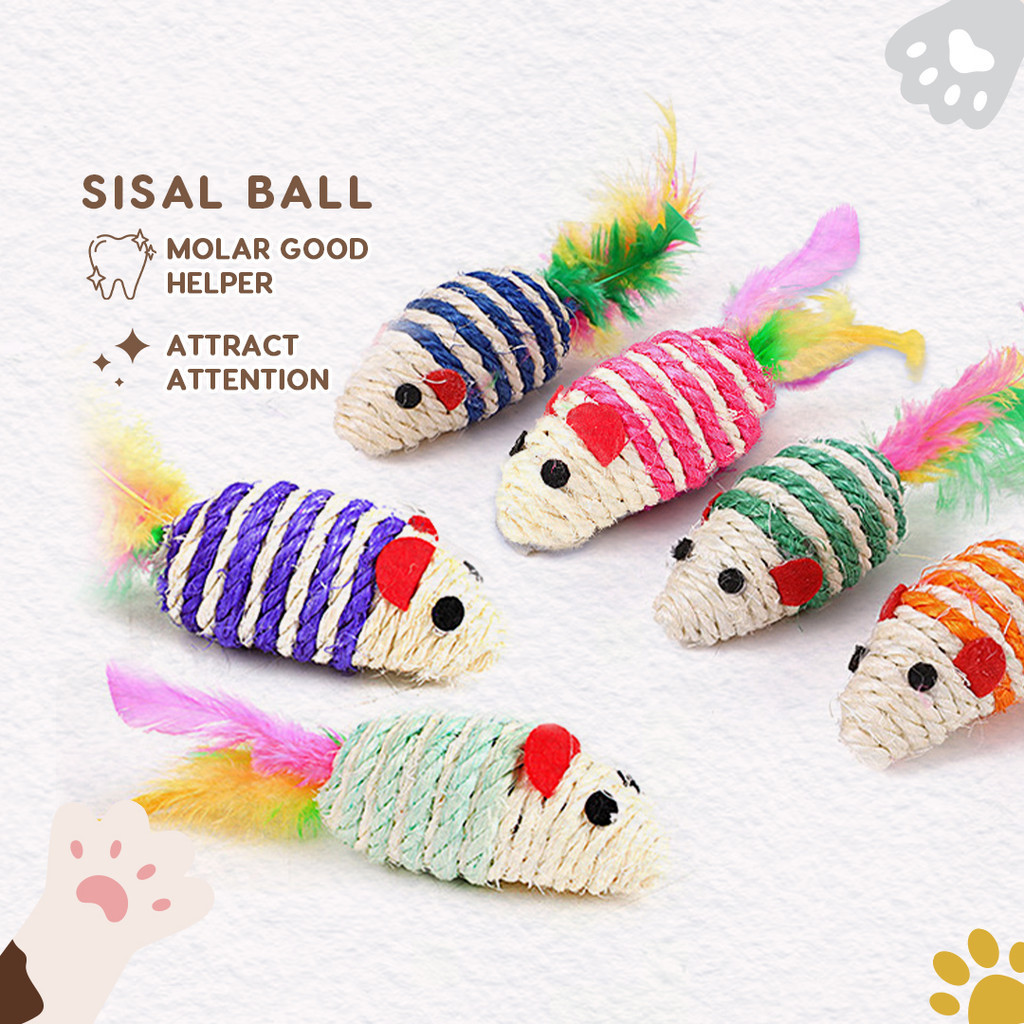 Scratching Rope Mouse Pet Cat Biting Teaser Toy (Random Pick Colour) Mainan Kucing_SISAL MOUSE Z