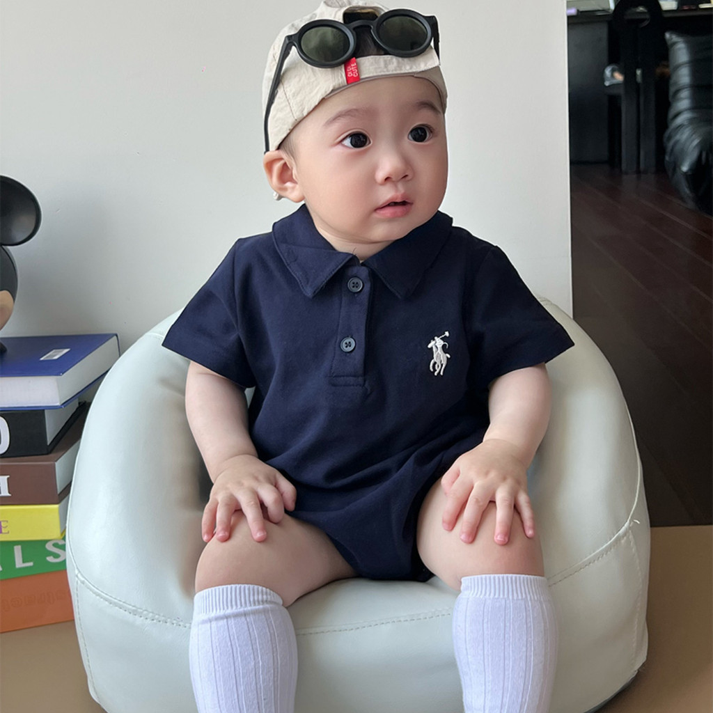 High Quality Summer New Baby Boy and Girl Short-sleeved Polo Onesie 0-24 Months Newborn Baby Handsome Triangular Romper Korean Style Bodysuit