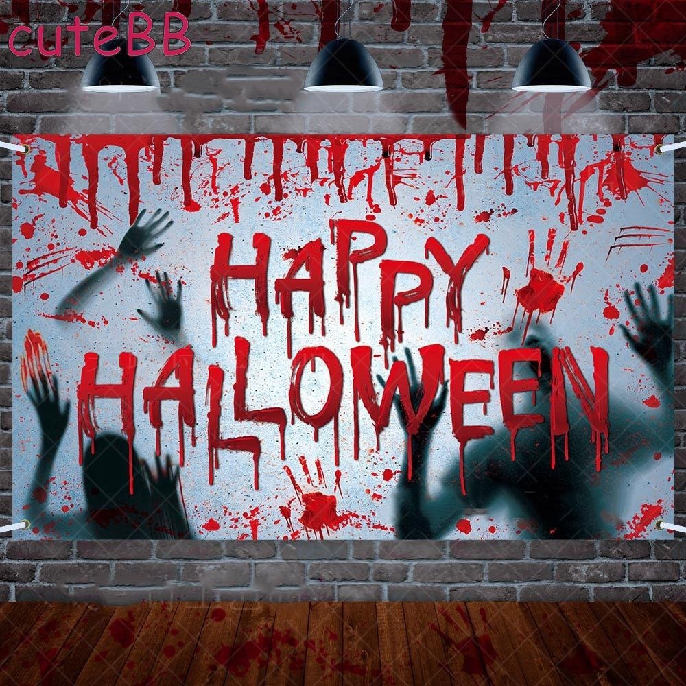 -New In April-Creepy Halloween Door Poster Scary Zombie Background Cloth Reusable and Haunting[Overseas Products]