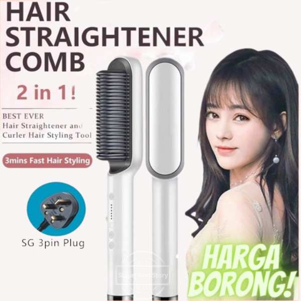 2in1 LATEST VERSION Hair straightener comb Hair Curler Hair crimper Mini Hair Straight Hair Curling Pelurus Rambut