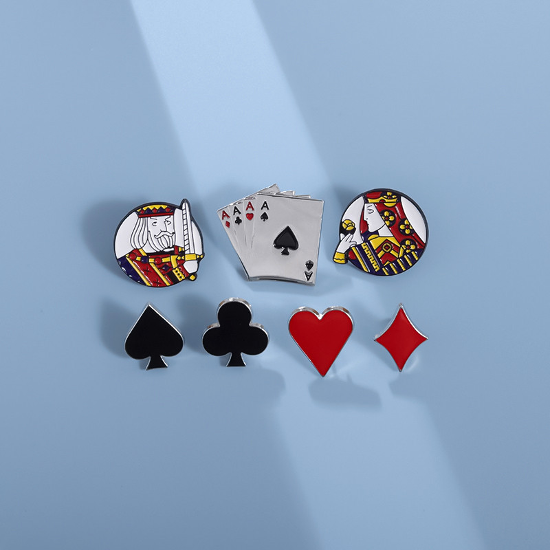 Cartoon Poker Enamel Pins Badges Funny Playing Cards King Queen Brooch Metal Badges Jewelry Gift for Friends