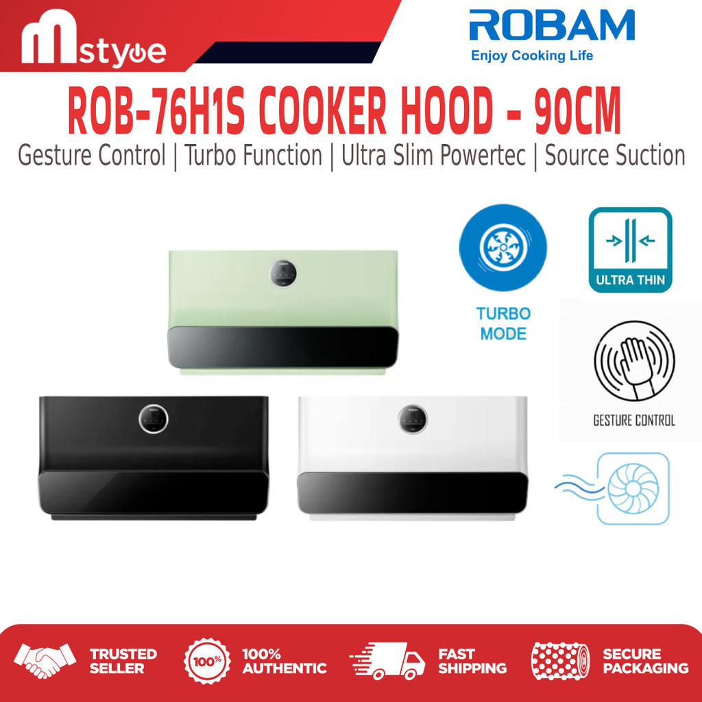 Robam Cooker Hood (90cm) Gesture Control Turbo Function Ultra Slim Powertec Range Hood ROB-76H1S (76H1S)