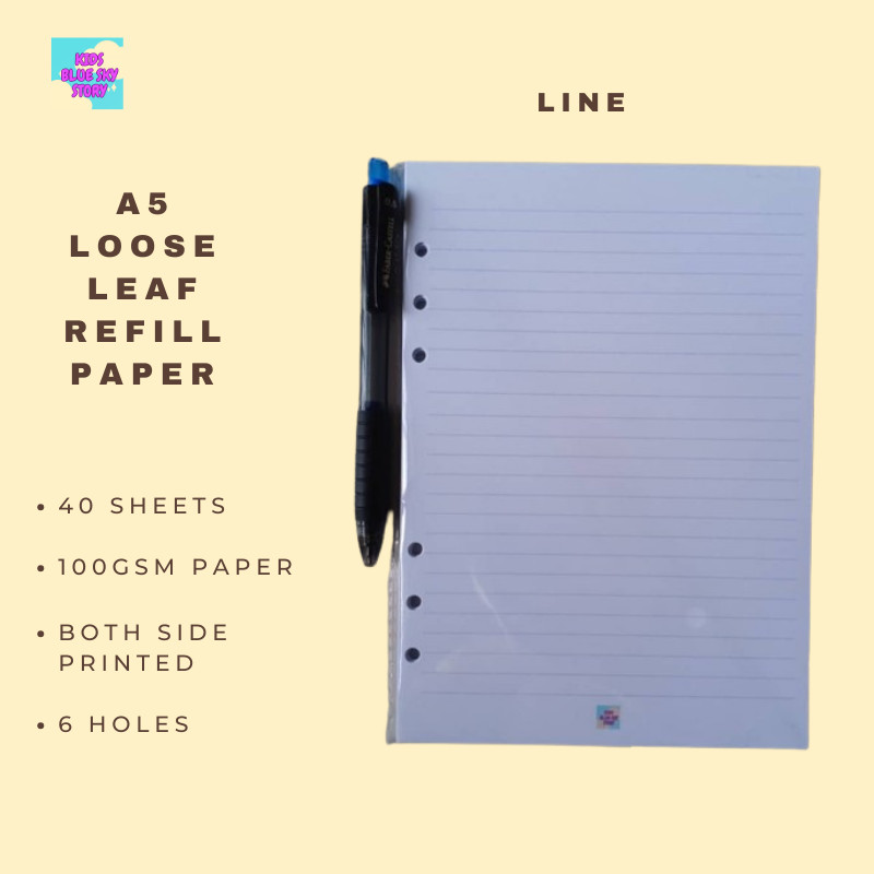 A5 Loose Leaf Refill Paper 6 Holes 80pages 100gsm Paper Purple Line Design