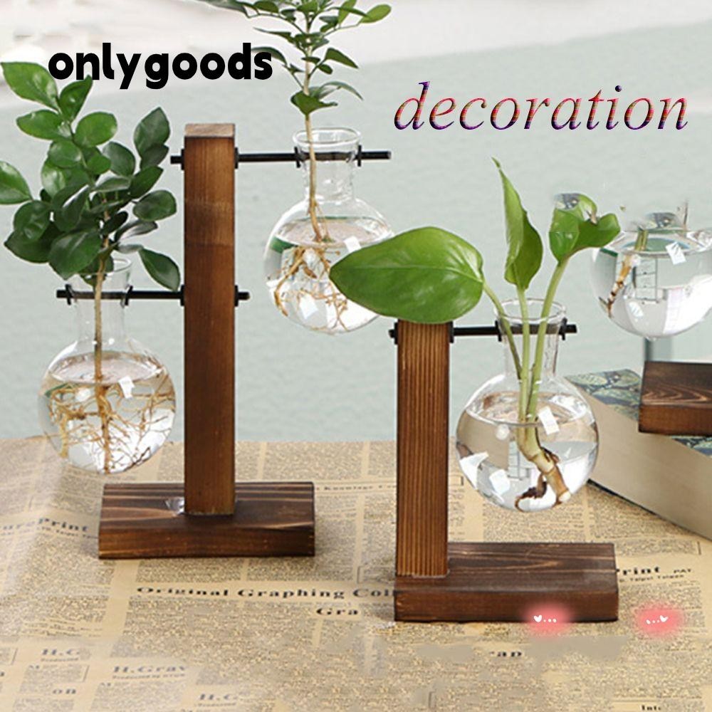 ONLY Hydroponic Plant Vases Glass Vintage Bonsai Tabletop Tray Wooden Frame Home Decor