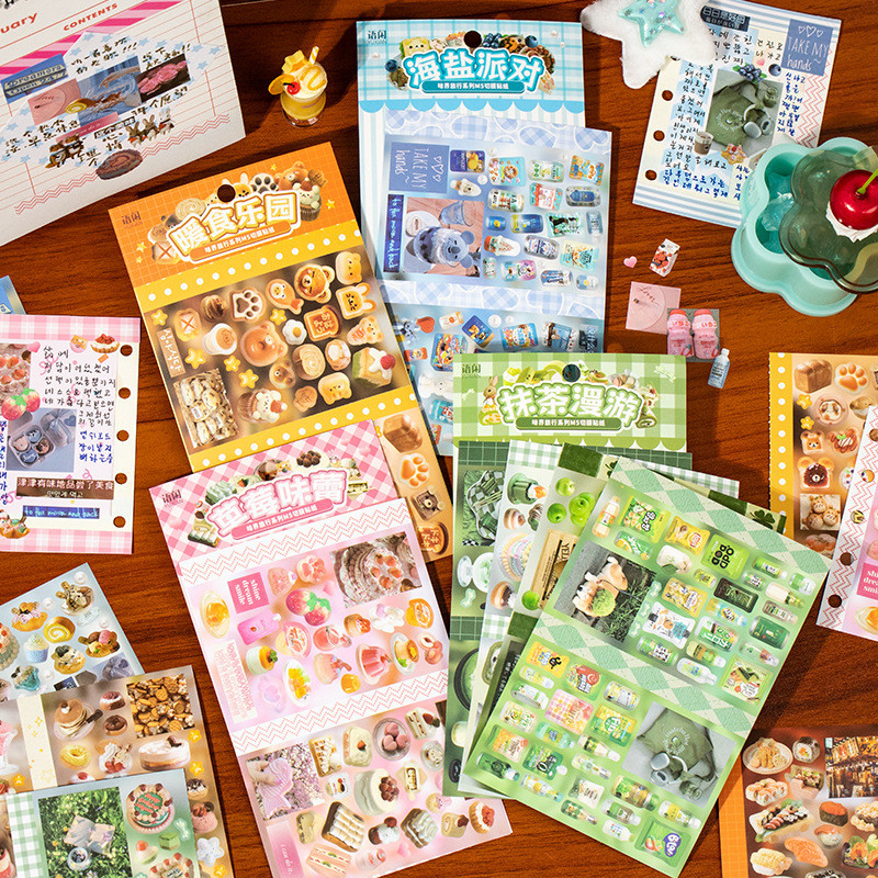 【ready stock】语闲 M5 切膜贴纸 味界旅行系列 日系 古早风 美食素材 手账装饰 拼贴画Yuxian M5 Cut Film Stickers Taste World Travel Series Japanese Style Ancient Style Food Material Handbook Decoration Collage Painting