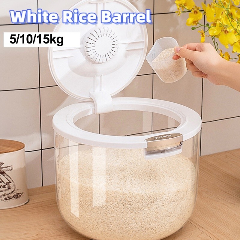 Kitchen Rice Storage Box White Transparent Kitchen Rice Dispenser Moisture-proof Sealed Insect-proof Rice Storage Box