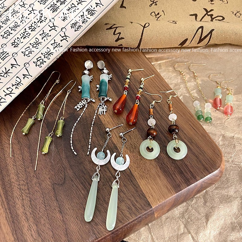 2024 Neo-retro Bamboo Earrings Women's earrings long hang fashion studs