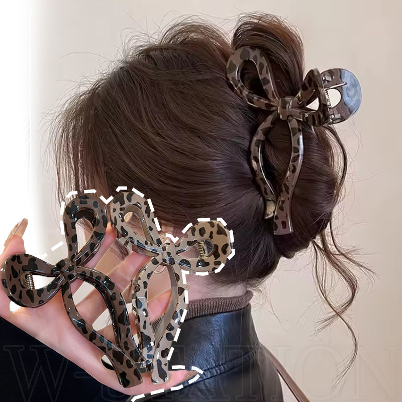 Leopard Bowknot Shark Clip - Back Head Hair Claw - Women Popular Hair Accessories - Korean Style Fashion, Elegant Temperament, Simple - Daily Bow Hair Clip Headwear
