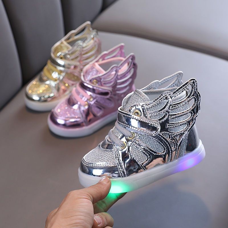 , ,Autumn New Products Children LED Light-Up Wings Shoes Girls Breathable Fashion Casual Shoes Boys Soft-Soled Toddler Shoes