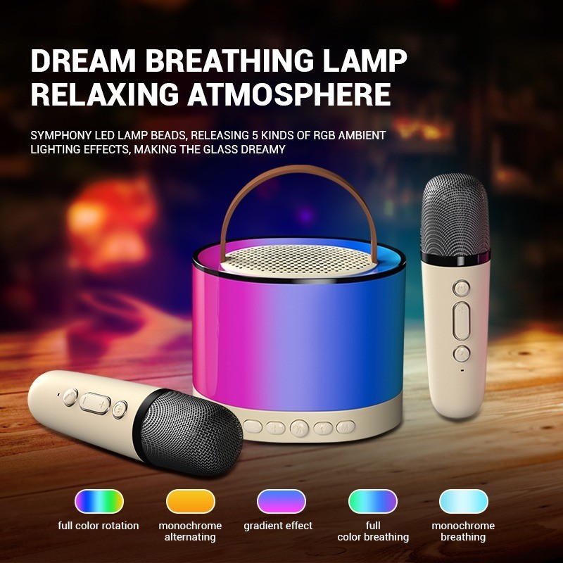 K52 Karaoke Bluetooth Microphone Home KTV Karaoke Machine Dual Microphone RGB Light Wireless Bluetooth Speaker for Kids